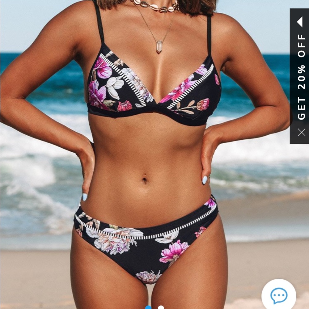Mercy Black Floral Triangle Low Waist Bikini